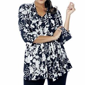 New Kim & Co Black & White Lightweight Floral Belted Cardigan Size Small bin 3D